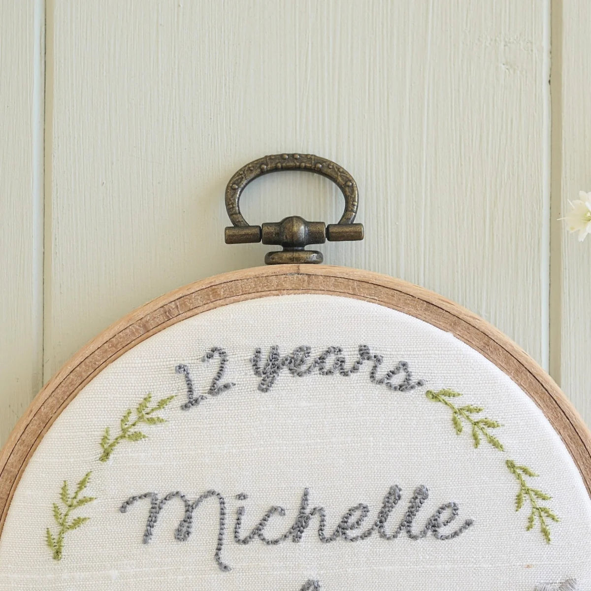 12th Silk Anniversary Personalised Gift Embroidered Hoop