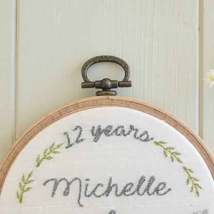 12th Silk Anniversary Personalised Gift Embroidered Hoop