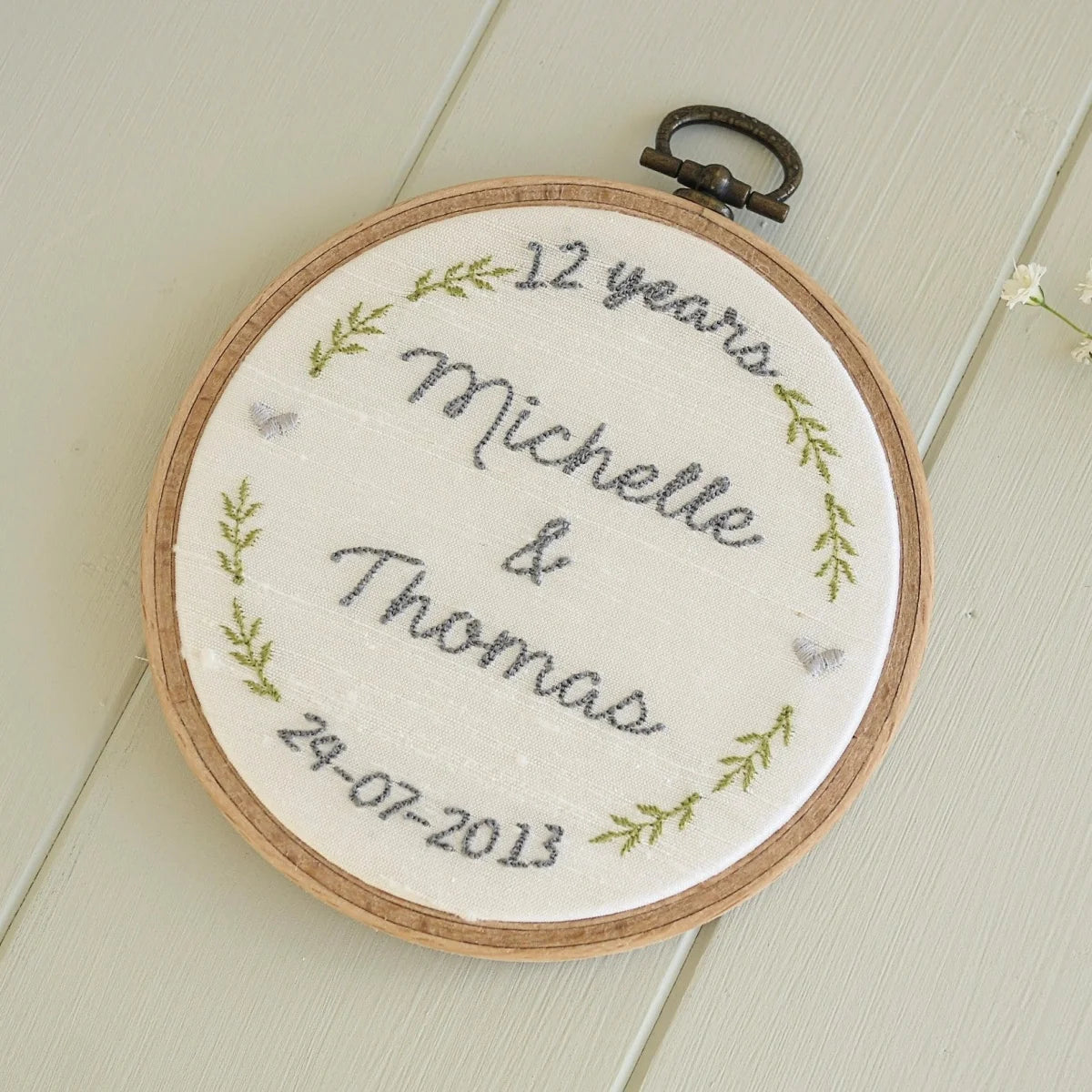 12th Silk Anniversary Personalised Gift Embroidered Hoop