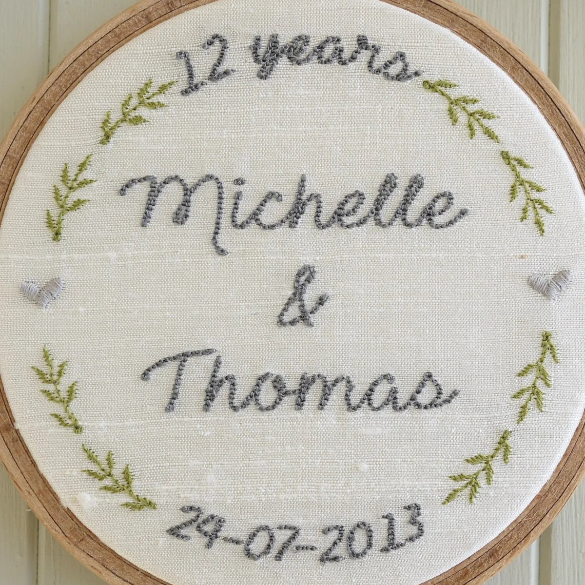 12th Silk Anniversary Personalised Gift Embroidered Hoop