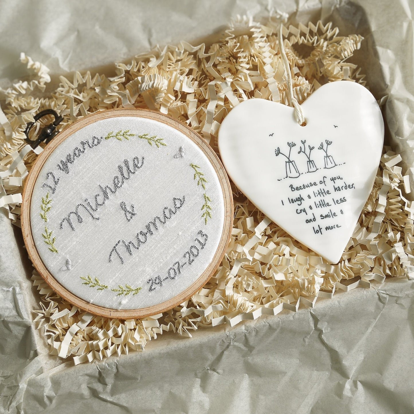 12th Silk Anniversary Personalised Gift Embroidered Hoop