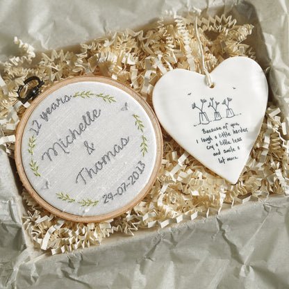 12th Silk Anniversary Personalised Gift Embroidered Hoop