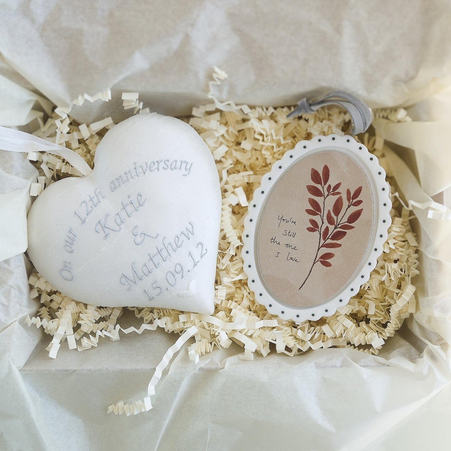 12th Silk Wedding Anniversary Personalised Gift Heart