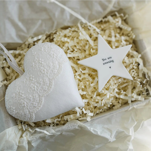 13th Anniversary Lace Gift Heart with Porcelain Star