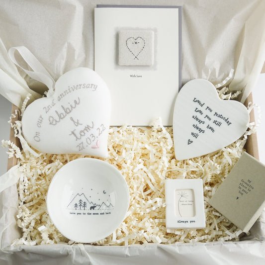 2nd Cotton Wedding Anniversary | Personalised Heart and Gift Box Bundle
