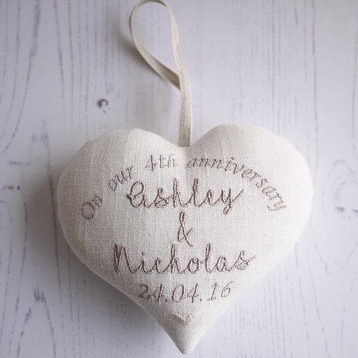 4th Linen Anniversary Heart Gift with Porcelain Coaster