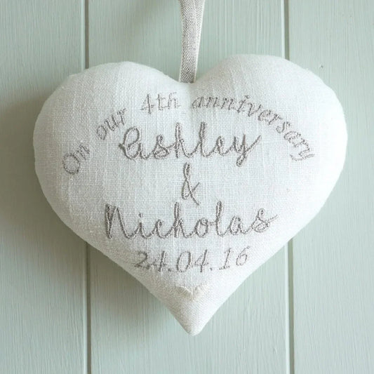 4th Linen Wedding Anniversary Personalised Heart Gift