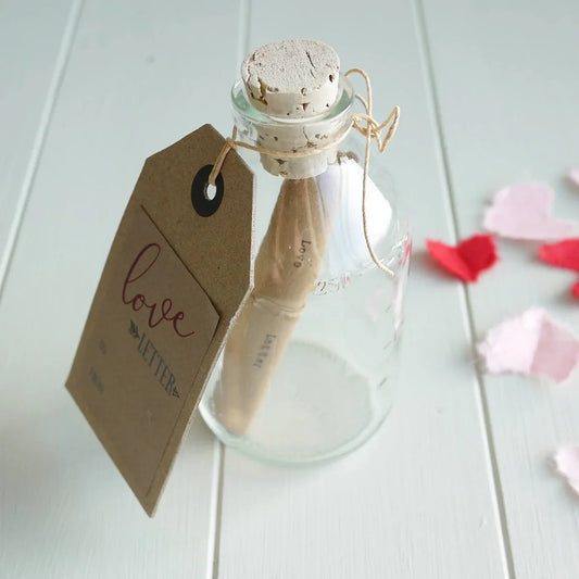 Custom Text Embroidered Heart Gift and Love Letter in a Bottle