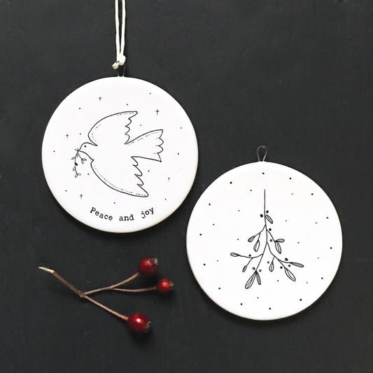 Flat Porcelain Bauble - Peace & Joy