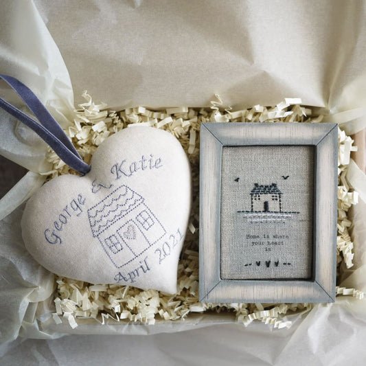 Personalised Housewarming Gift Embroidered Heart and Picture Set