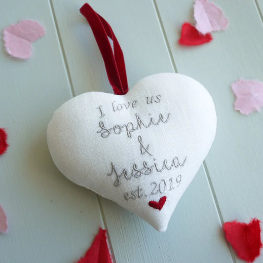 Personalised ’I Love Us ’ Linen Heart Gift