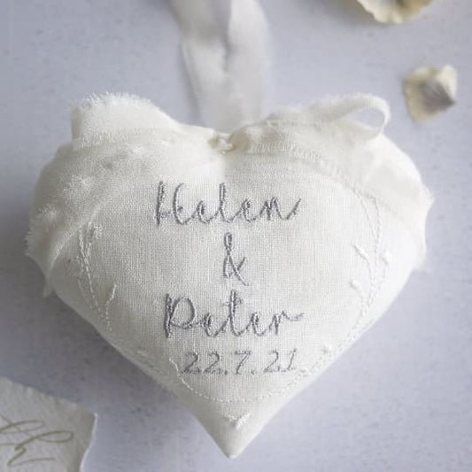 Personalised Embroidered Wedding Day Gift Heart Set